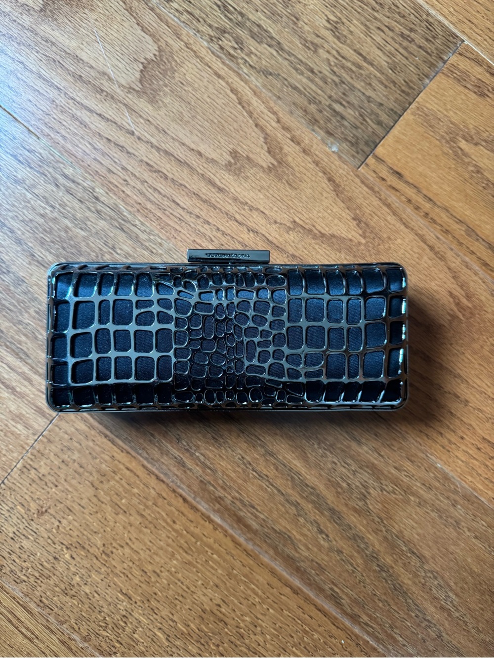 BCBGMAXAZRIA Black Metallic Cage Clutch Bag